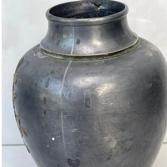 Decorative Crafts Inc Vintage Collection Metal Asian Vase Gray Sz 7" - Picture 5 of 11